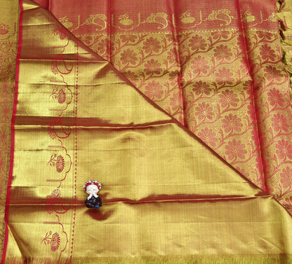 Orange Tissue Silk Saree with Gold Border
