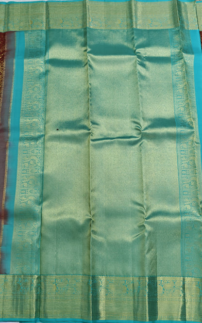 Maroon Korvai Saree with Sea Green Border