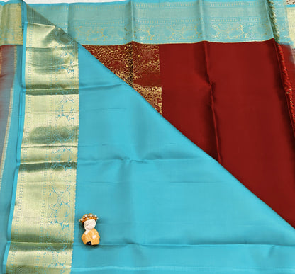 Maroon Korvai Saree with Sea Green Border