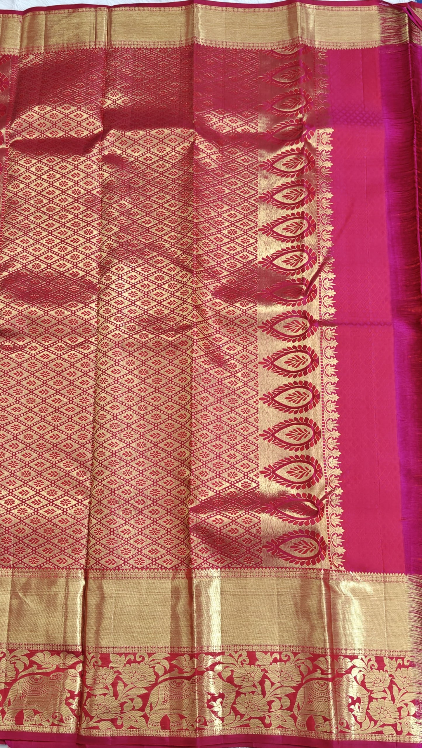 Purple Bridal Silk Saree with Rani Pink Border