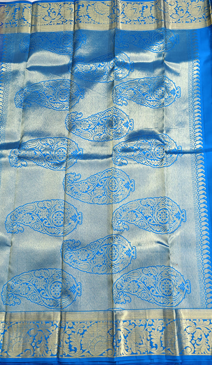 Green Pure Bridal Silk Saree with Royal Blue Border