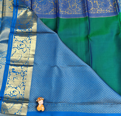 Green Pure Bridal Silk Saree with Royal Blue Border