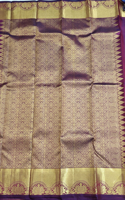 Purple Pure Bridal Silk Saree with Gold Border