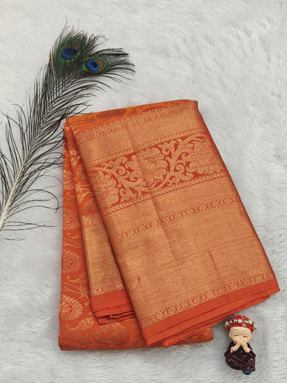 Orange Pure Bridal Silk Saree