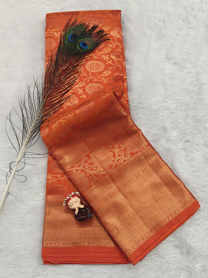 Orange Pure Bridal Silk Saree