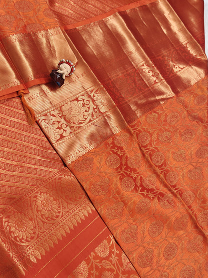 Orange Pure Bridal Silk Saree