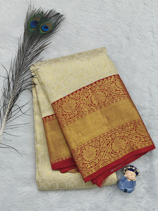 White Korvai Saree with Red Border