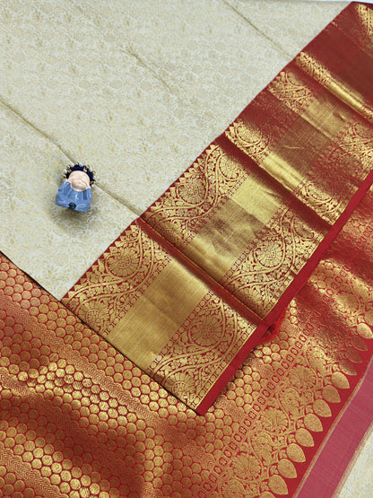 White Korvai Saree with Red Border