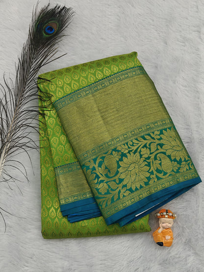 Parrot Green Pure Bridal Silk Saree