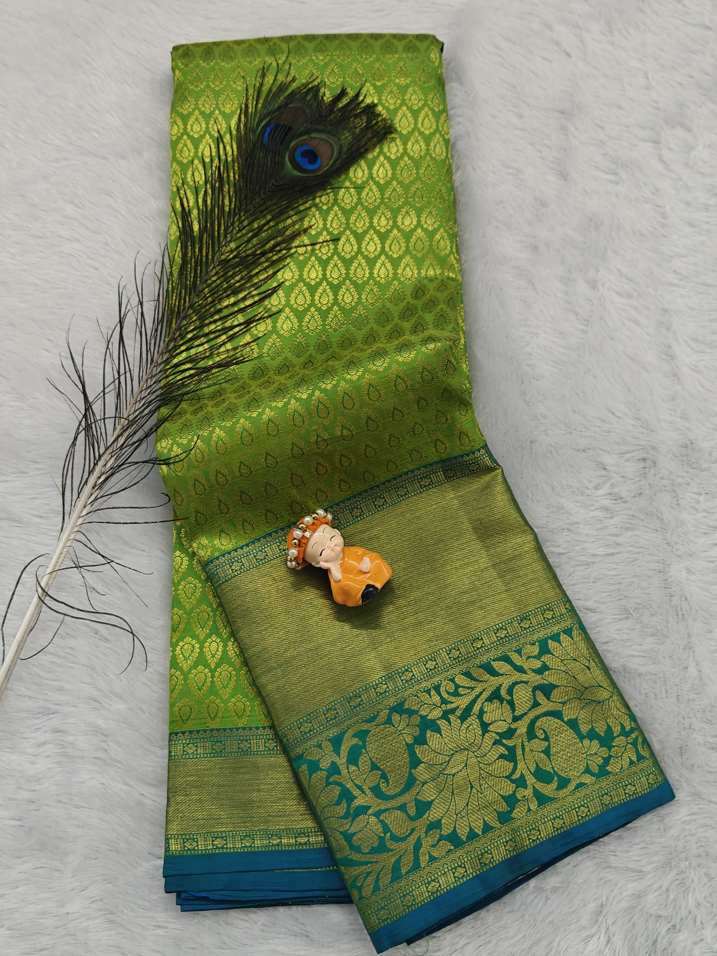 Parrot Green Pure Bridal Silk Saree
