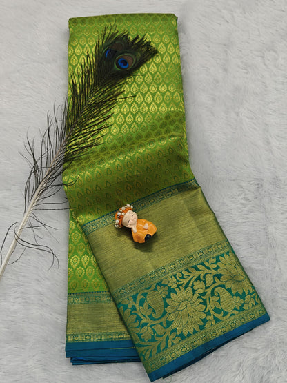 Parrot Green Pure Bridal Silk Saree