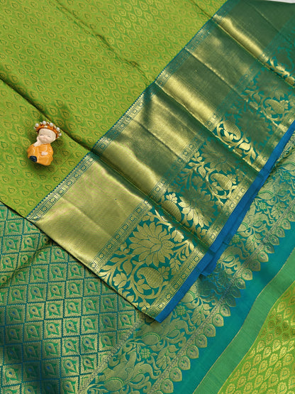 Parrot Green Pure Bridal Silk Saree