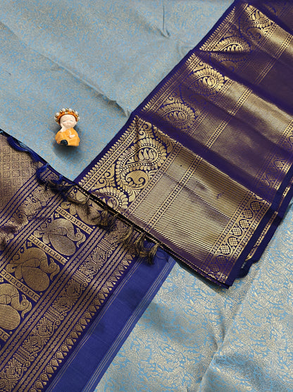 Sky blue Pure Bridal Silk Saree with Dark Blue Border