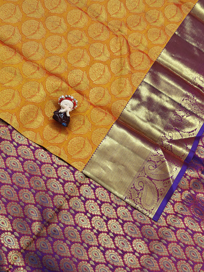 Orange Pure Bridal Silk Saree with Purple Border