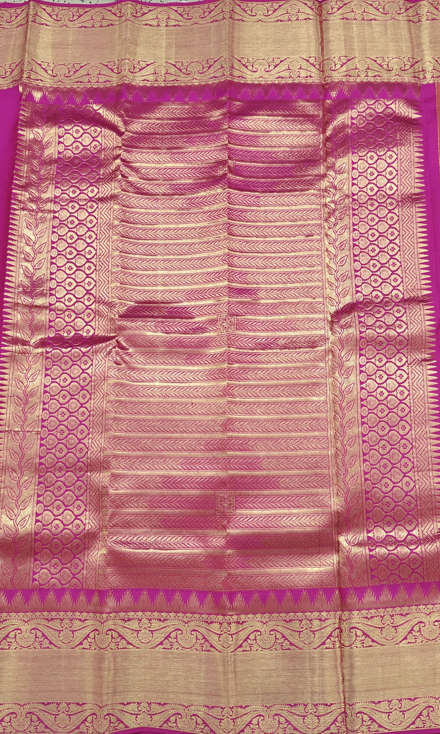 Yellow Pure Bridal Silk Saree with Pink Border