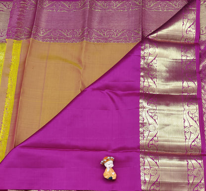Yellow Pure Bridal Silk Saree with Pink Border