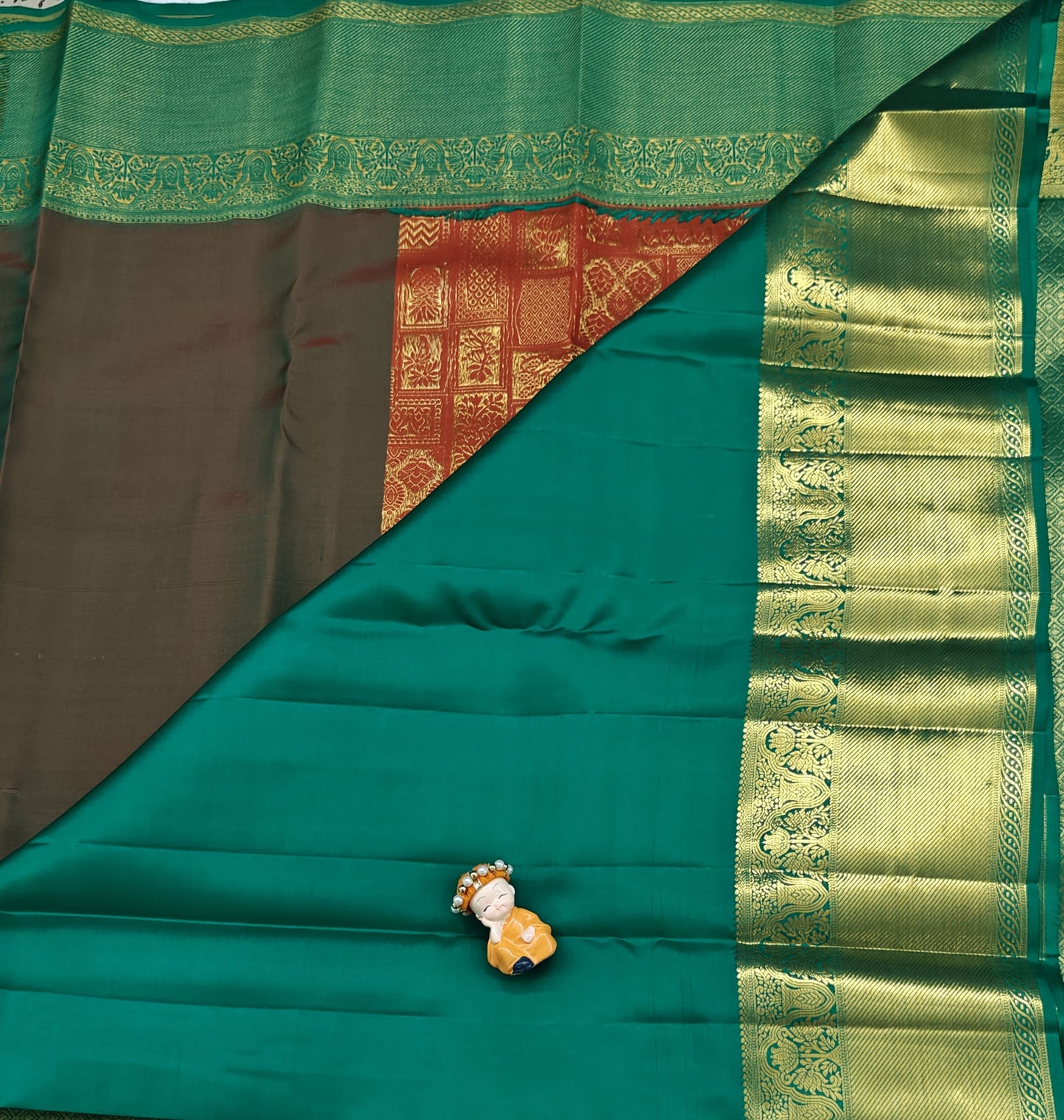 Rust Orange Pure Bridal Silk Saree with Green Border