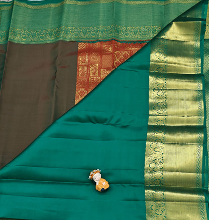 Rust Orange Pure Bridal Silk Saree with Green Border