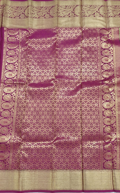 Green Pure Bridal Silk Saree with Purple Border