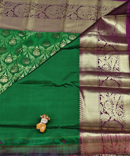 Green Pure Bridal Silk Saree with Purple Border