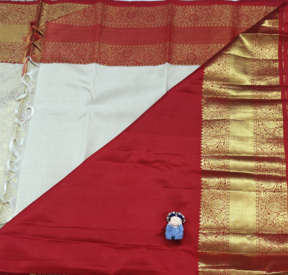 White Korvai Saree with Red Border