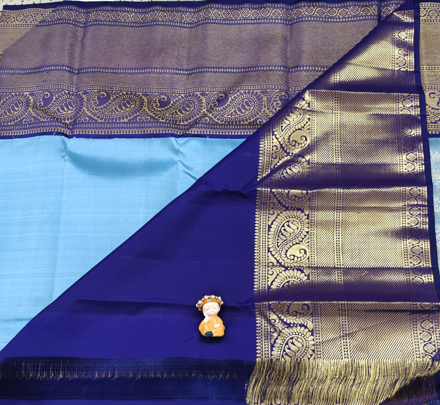Sky blue Pure Bridal Silk Saree with Dark Blue Border