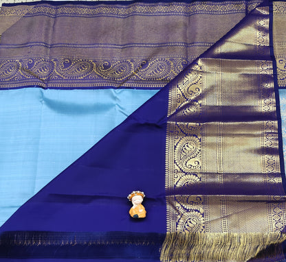 Sky blue Pure Bridal Silk Saree with Dark Blue Border