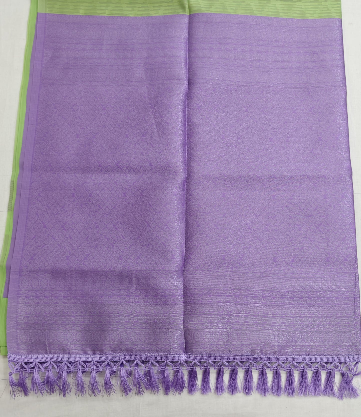 Kanchipuram Semi Silk Saree - Lite Green with Purple Plain Border