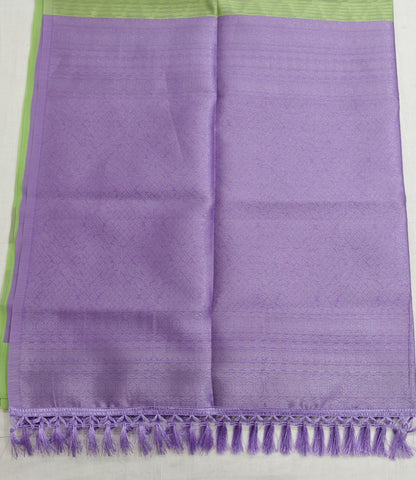 Kanchipuram Semi Silk Saree - Lite Green with Purple Plain Border