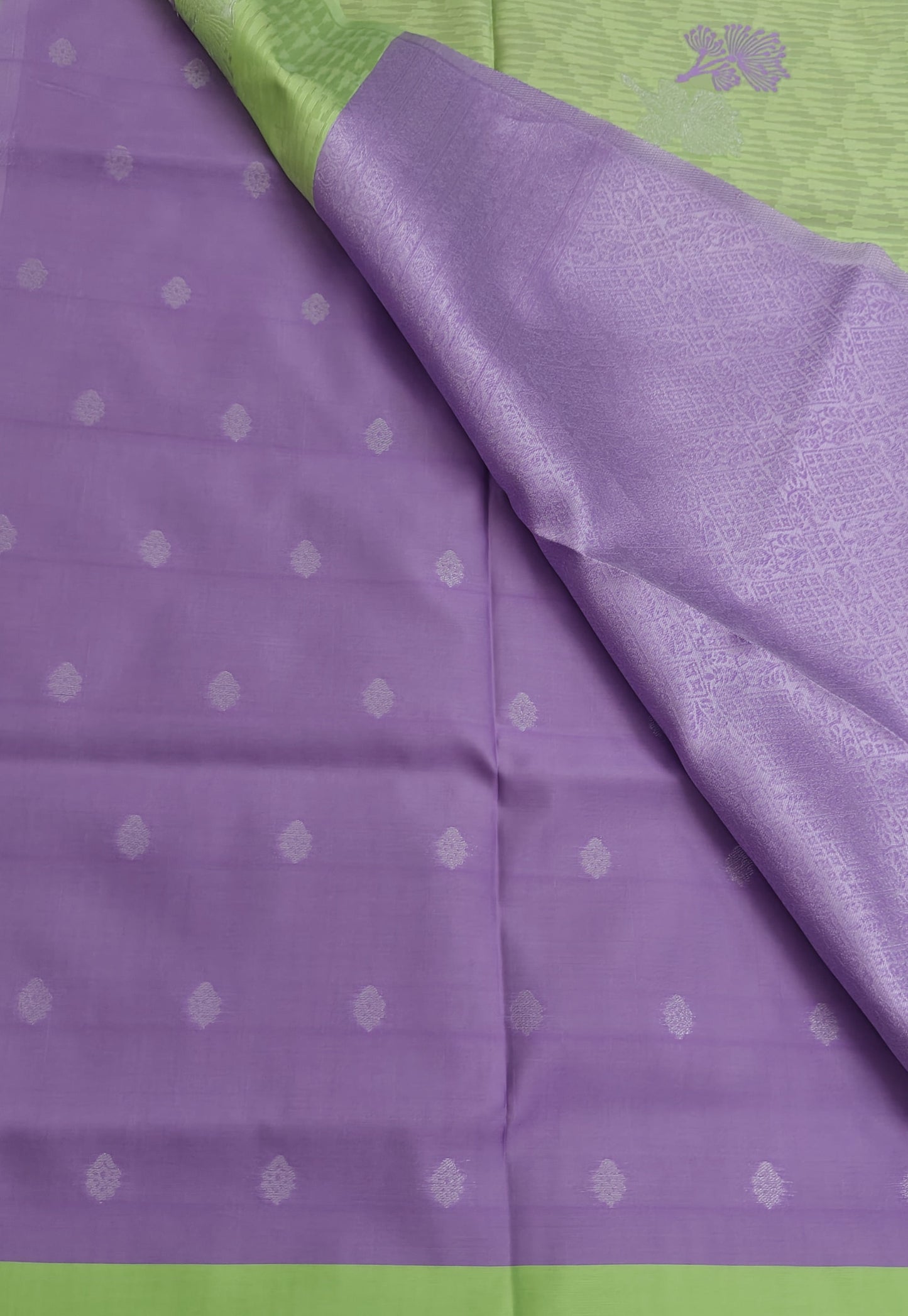Kanchipuram Semi Silk Saree - Lite Green with Purple Plain Border