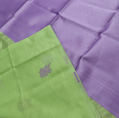 Kanchipuram Semi Silk Saree - Lite Green with Purple Plain Border