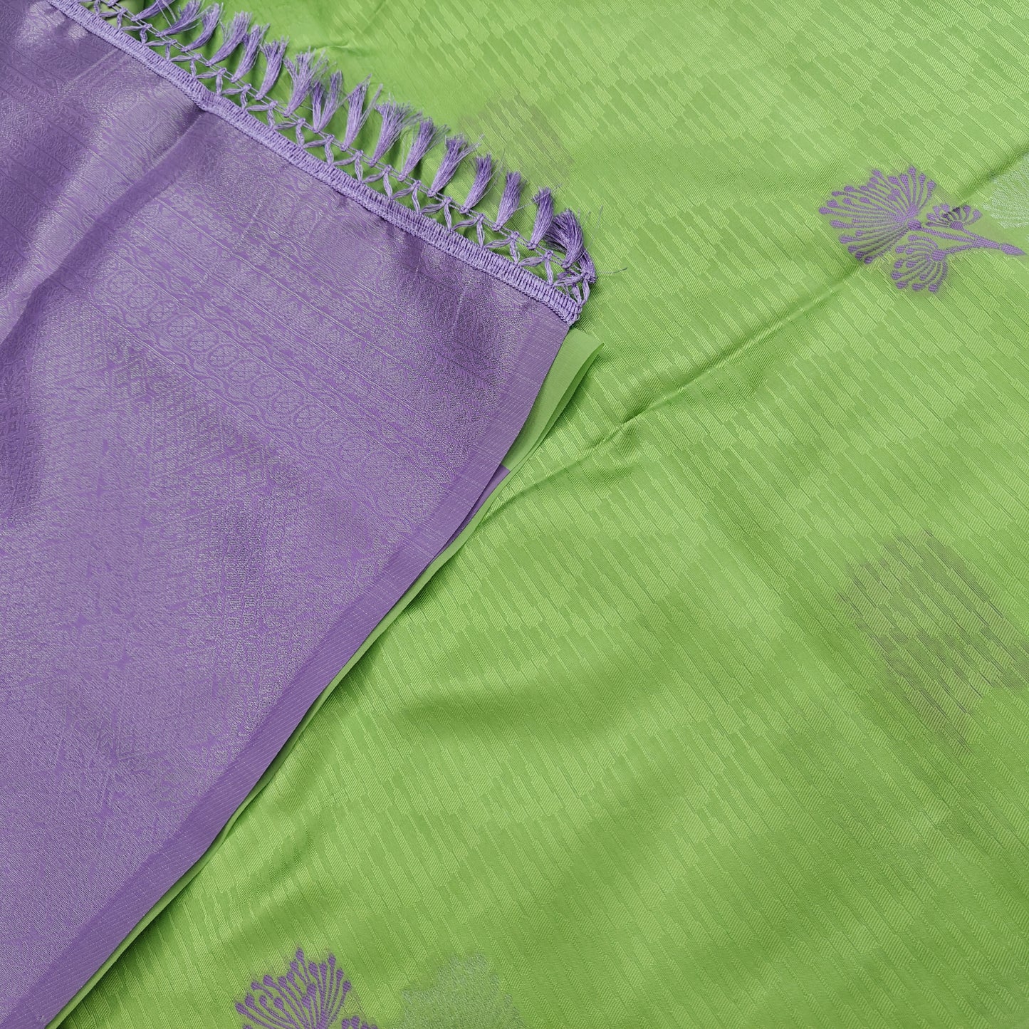 Kanchipuram Semi Silk Saree - Lite Green with Purple Plain Border