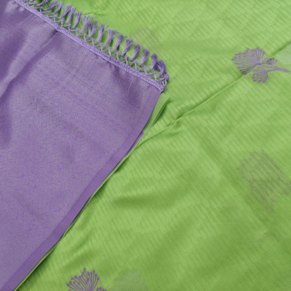 Kanchipuram Semi Silk Saree - Lite Green with Purple Plain Border