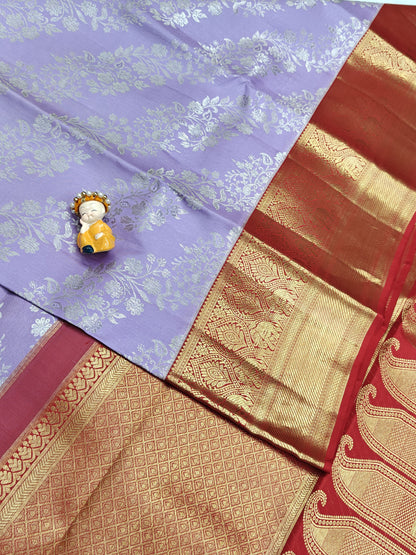 Lavender Pure Bridal Silk Saree