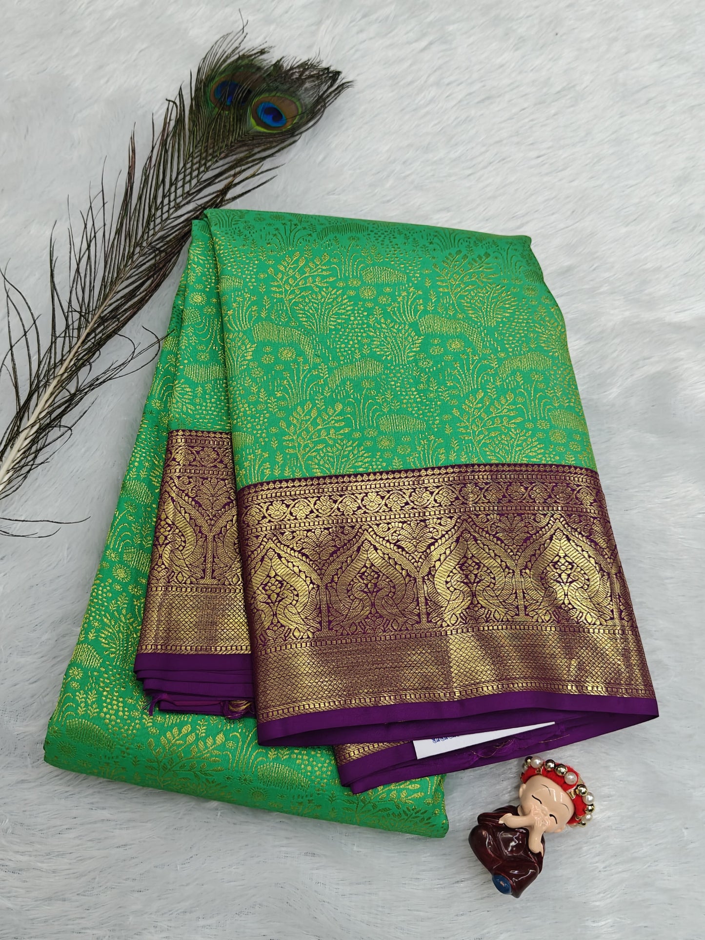 Parrot Green Pure Bridal Saree