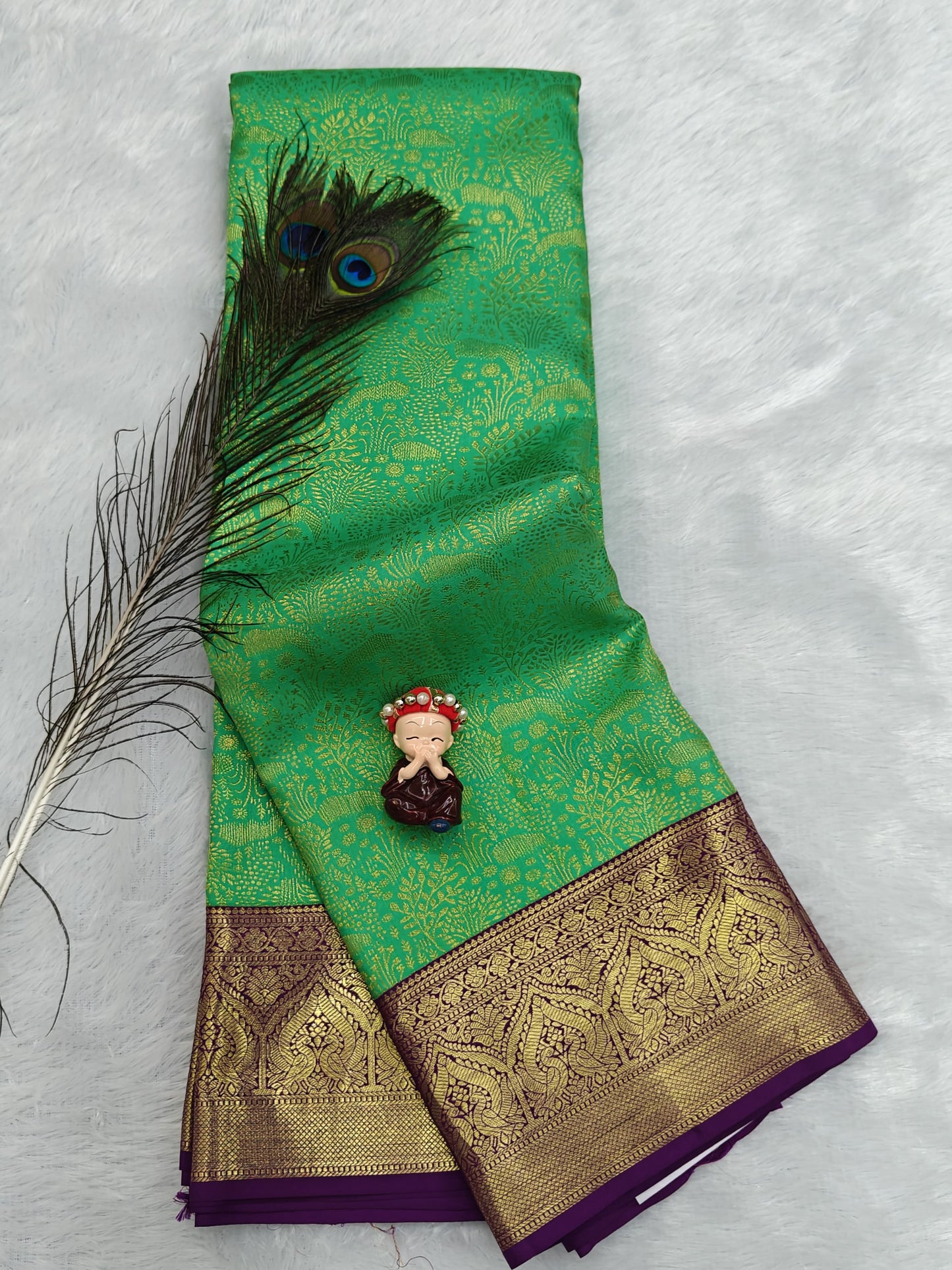 Parrot Green Pure Bridal Saree