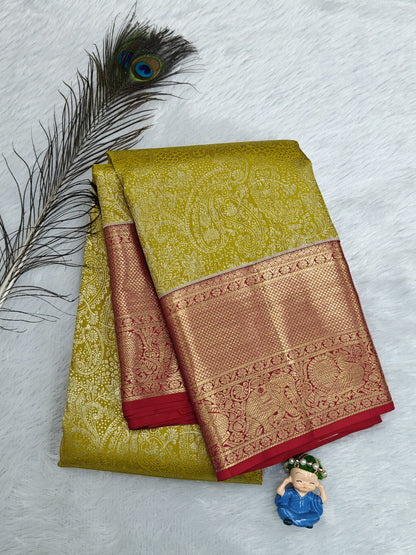 Mustard Yellow Pure Bridal Silk Saree