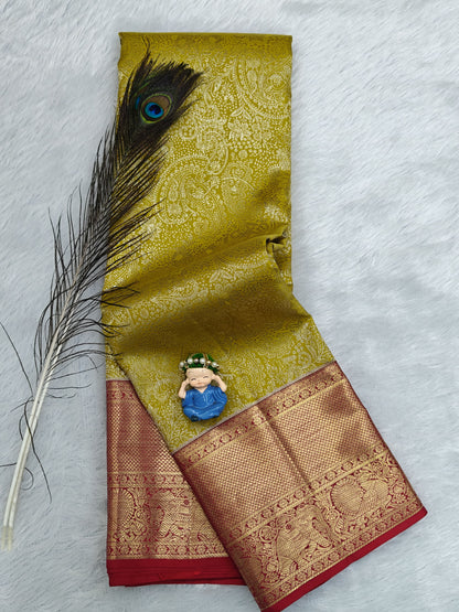 Mustard Yellow Pure Bridal Silk Saree