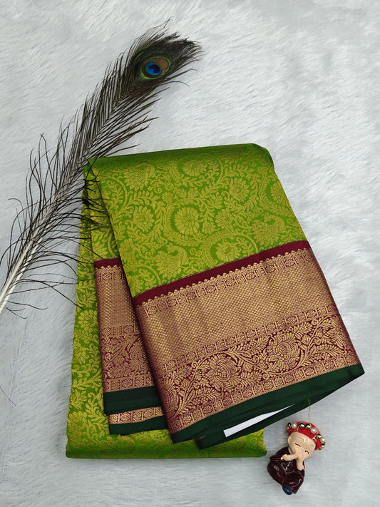 Lite Green Korvai Saree with Rani Pink Border