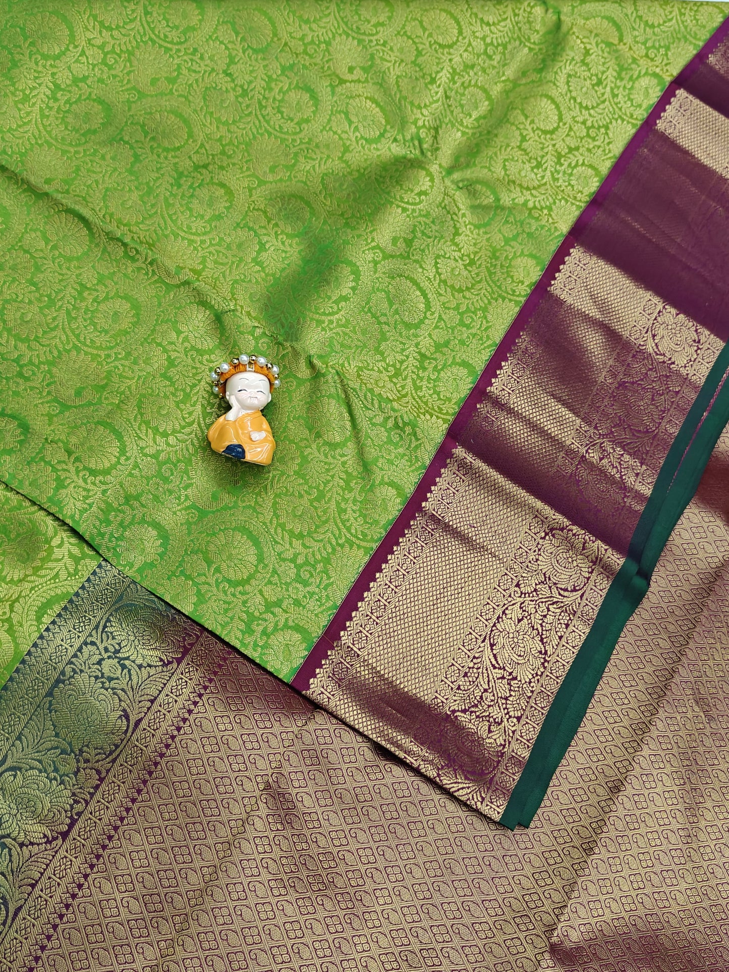 Lite Green Korvai Saree with Rani Pink Border