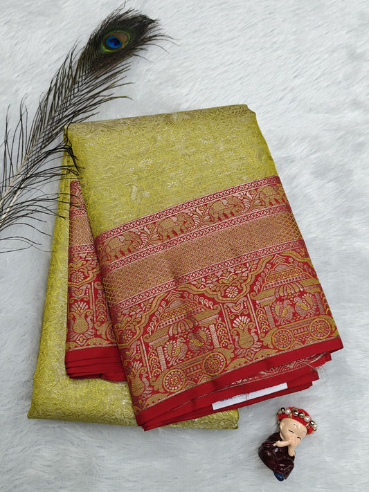 Lemon Yellow Pure Tissue Saree