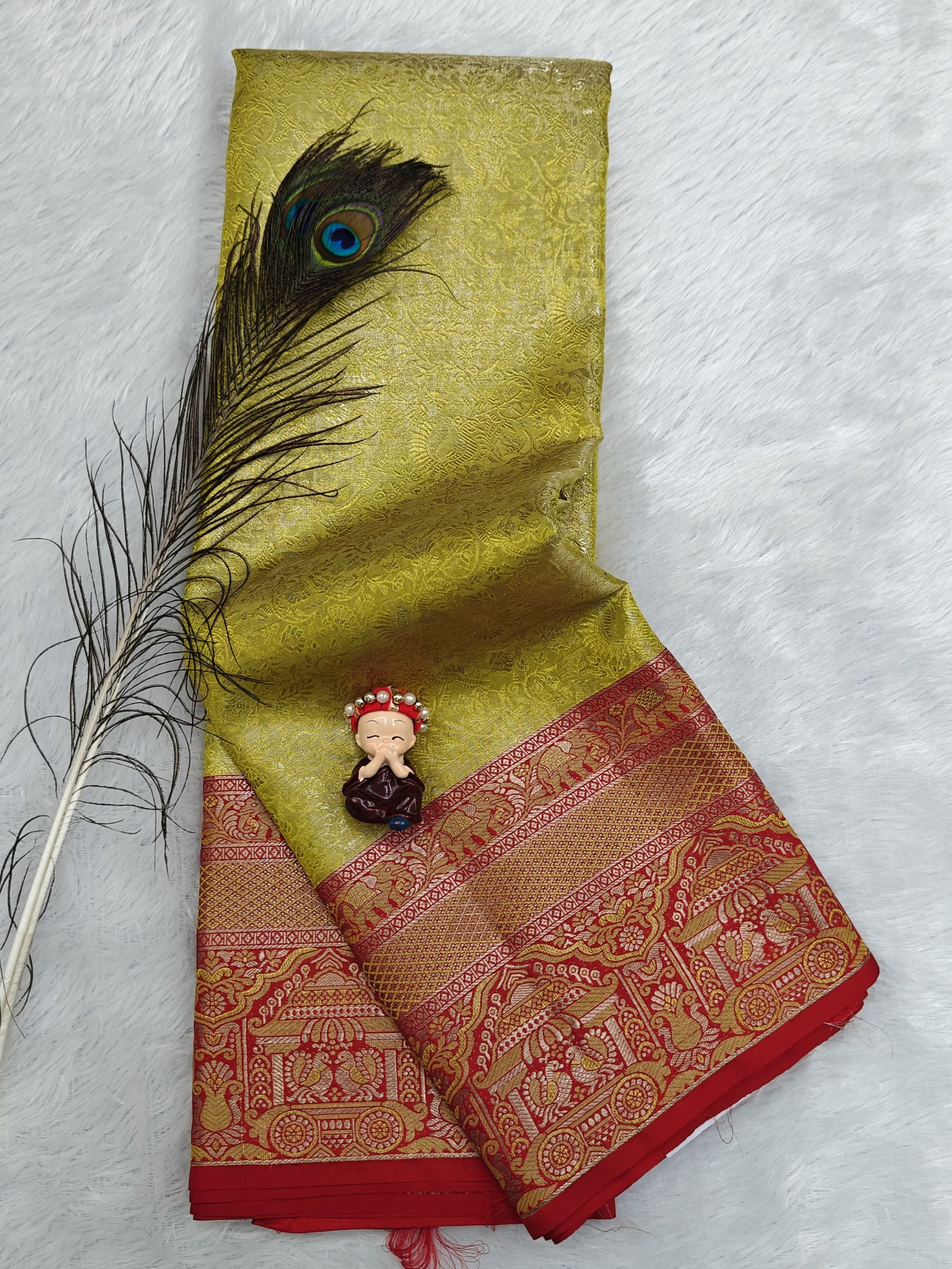 Lemon Yellow Pure Tissue Saree