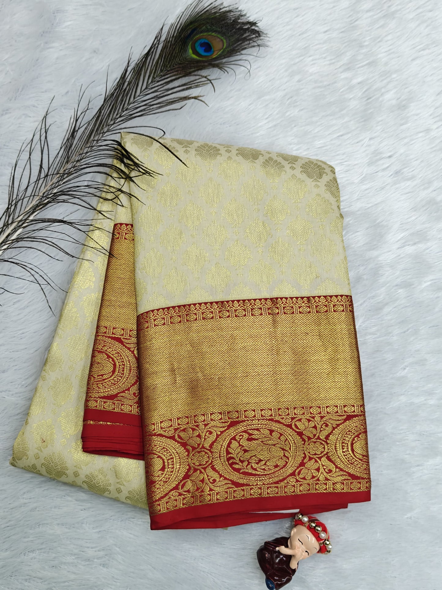 Off-white Korvai Saree with Red Border
