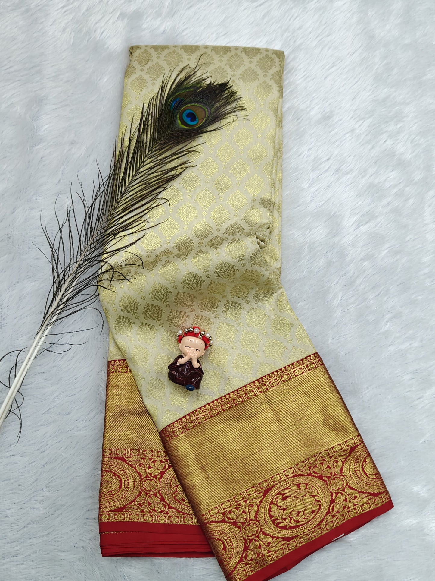 Off-white Korvai Saree with Red Border