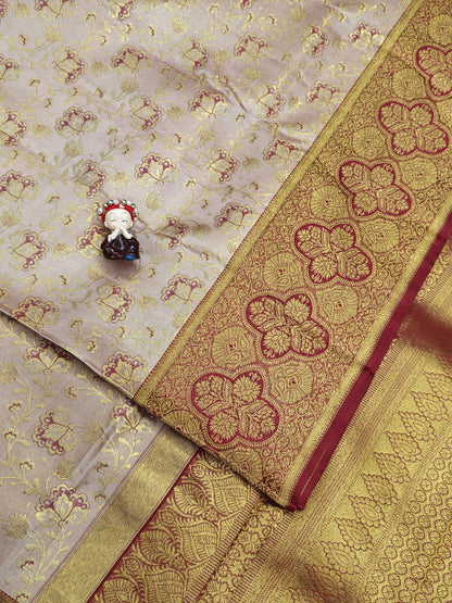 Peach Pure Bridal Saree with Maroon Border