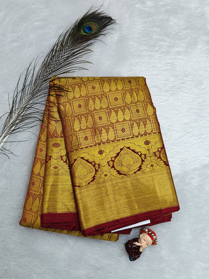 Gold Color Pure Bridal Silk Saree