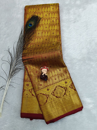 Gold Color Pure Bridal Silk Saree