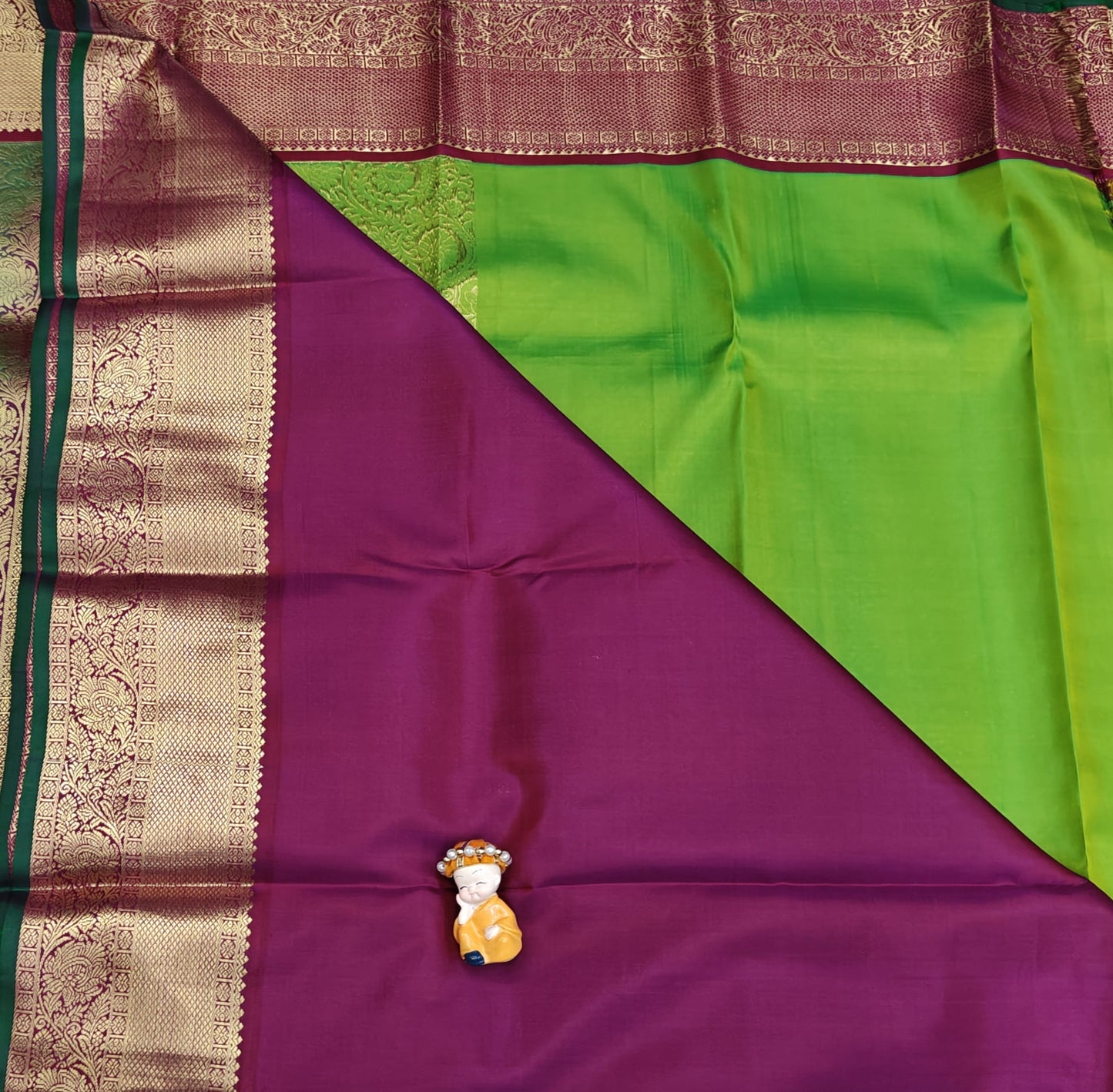 Lite Green Korvai Saree with Rani Pink Border
