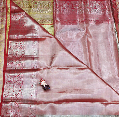 Lemon Yellow Pure Tissue Saree