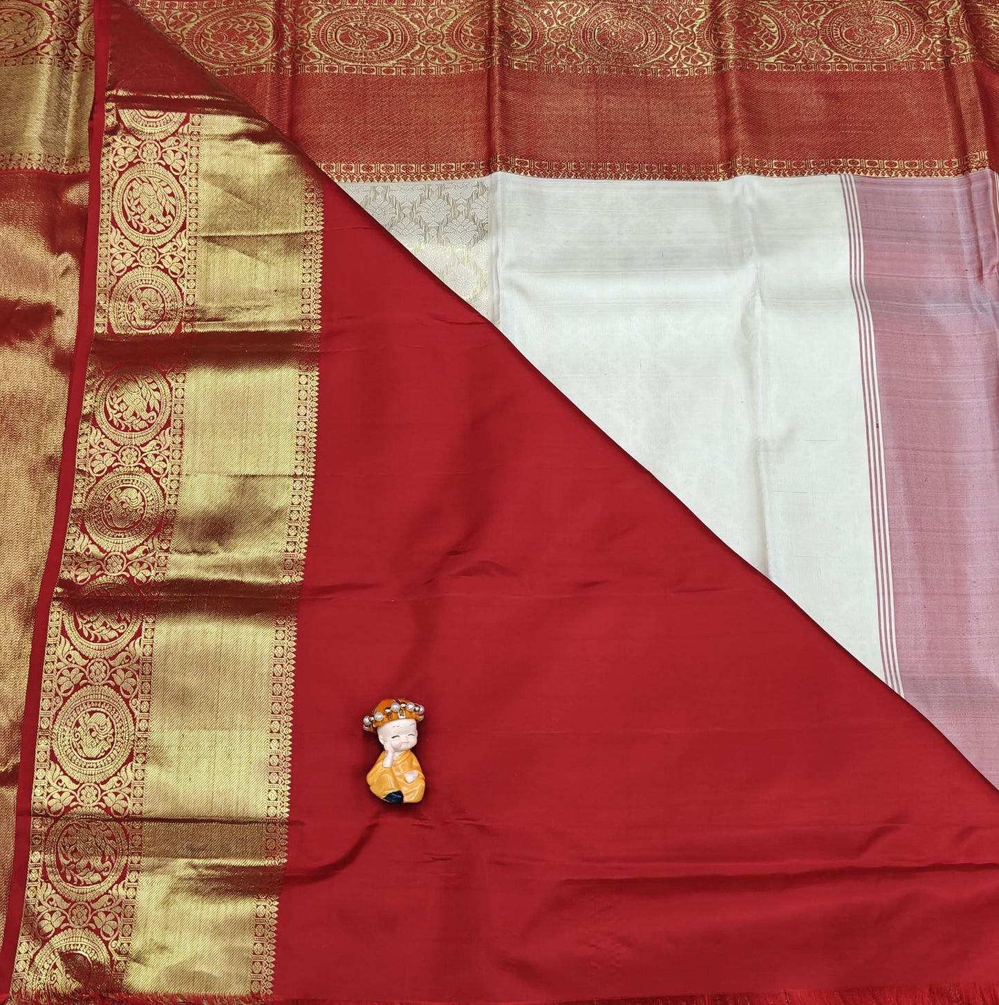 Off-white Korvai Saree with Red Border